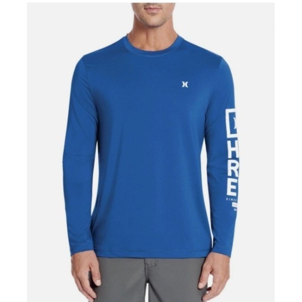 Hurley Mens‎ Sunny Side Hybrid Stretch Long Sleeve Sunshirt UPF 50+ Blue Small